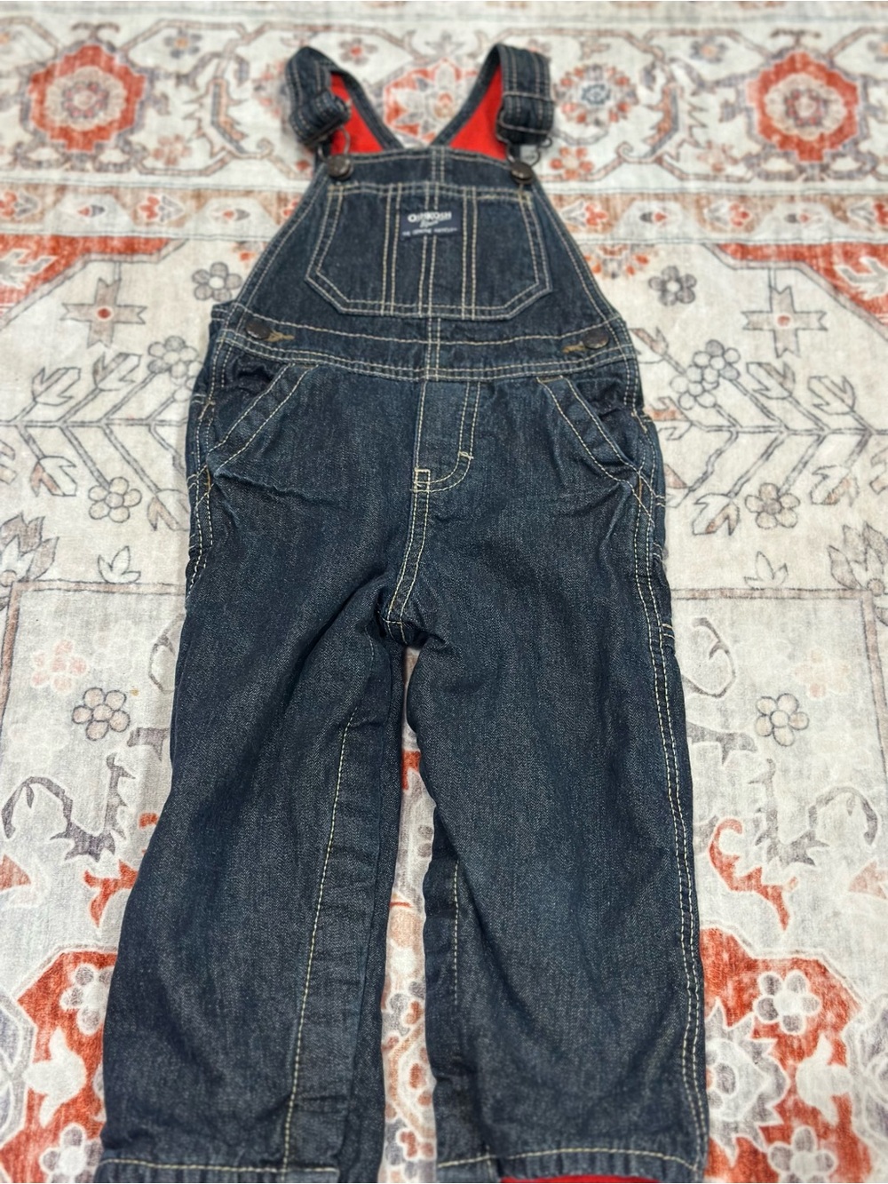 OshKosh B'gosh Dark Blue Denim Overalls with Red Lining